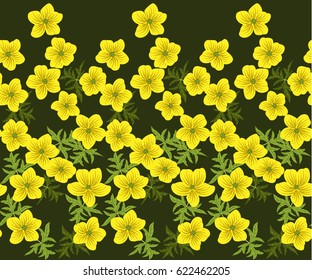 Seamless folk border in small wildflowers. Country style millefleurs. Floral trendy meadow background for textile, wallpaper, covers, surface, print, gift wrap, scrapbooking, decoupage. Satin print.