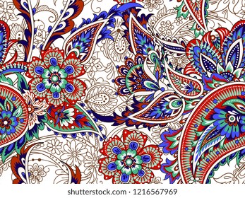 Seamless folk Indian pattern with paisley
