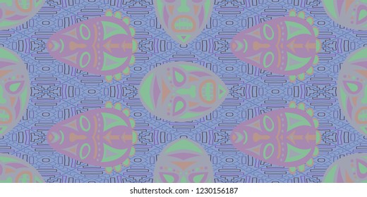 Seamless Folk Pattern. Ethnic Seamless Pattern with Color Trible Ritual Masks for Wallpaper, Cotton, Textile. Vintage Folk