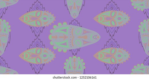 Seamless Folk Pattern. Ethnic Seamless Pattern with Color Trible Ritual Masks for Wallpaper, Print, Textile. Vintage Folk