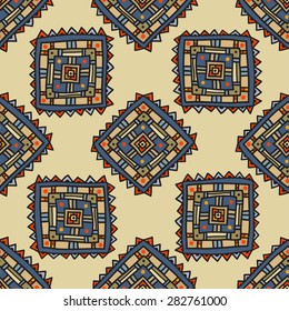 Seamless folk pattern in ethnic style, a bright structure of geometric ornamental forms.