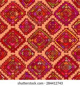Seamless folk pattern in ethnic style, a bright structure of geometric ornamental forms.