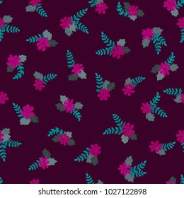 Seamless folk pattern in small wild flowers. Country style millefleurs. Floral meadow background for textile, wallpaper, pattern fills, covers, surface, print, gift wrap, scrapbooking, decoupage.