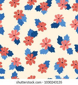 Seamless folk pattern in small wild flowers. Country style millefleurs. Floral meadow background for textile, wallpaper, pattern fills, covers, surface, print, gift wrap, scrapbooking, decoupage.