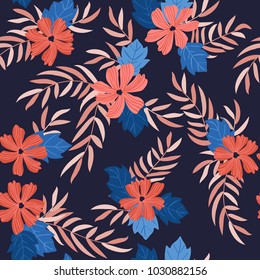 Seamless folk pattern in small wild flowers. Country style millefleurs. Floral meadow background for textile, wallpaper, pattern fills, covers, surface, print, gift wrap, scrapbooking, decoupage.