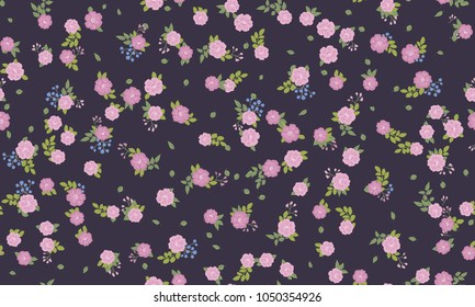 Seamless folk pattern in small wild flowers. Country style millefleurs. Floral meadow background for textile, wallpaper, pattern fills, covers, surface, print, gift wrap, scrapbooking, decoupage.
