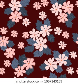 Seamless folk pattern in small wild flowers. Country style millefleurs. Floral meadow background for textile, wallpaper, pattern fills, covers, surface, print, gift wrap, scrapbooking, decoupage