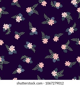 Seamless folk pattern in small wild flowers. Country style millefleurs. Floral meadow background for textile, wallpaper, pattern fills, covers, surface, print, gift wrap, scrapbooking, decoupage.