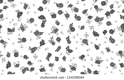 Seamless folk pattern in small wild flowers. Country style one-colored millefleurs. Floral background for textile, wallpaper, pattern fills, covers, surface, print, gift wrap, scrapbooking, decoupage