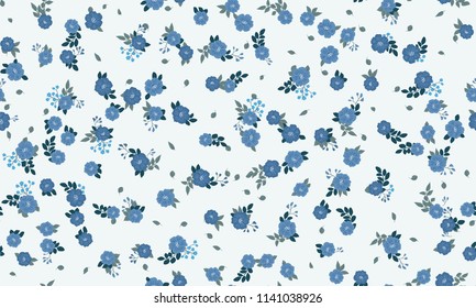 Seamless folk pattern in small wild flowers. Country style one-colored millefleurs. Floral background for textile, wallpaper, pattern fills, covers, surface, print, gift wrap, scrapbooking, decoupage