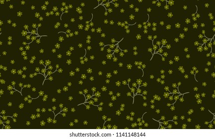 Seamless folk pattern in small wild flowers. Country style one-colored millefleurs. Floral background for textile, wallpaper, pattern fills, covers, surface, print, gift wrap, scrapbooking, decoupage