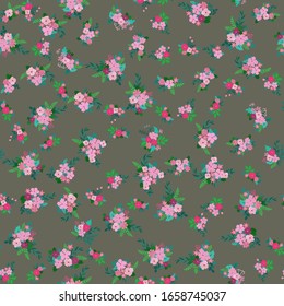 Seamless folk pattern in small wild flowers. Country style millefleurs. Floral meadow background for textile, wallpaper, pattern fills, covers, surface, print, gift wrap, scrapbooking, decoupage