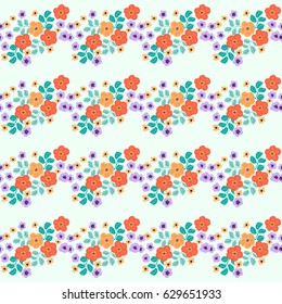 Seamless folk pattern in small wild flowers, mint leaves. Country style millefleurs. Floral   traditional background for textile, wallpaper, covers, surface, print, gift wrap, scrapbooking, decoupage.