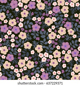 Seamless folk pattern in small wild flowers. Country style millefleurs. Floral meadow background for textile, wallpaper, pattern fills, covers, surface, print, gift wrap, scrapbooking, decoupage.