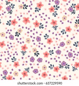 Seamless folk pattern in small wild flowers. Country style millefleurs. Floral meadow background for textile, wallpaper, pattern fills, covers, surface, print, gift wrap, scrapbooking, decoupage.