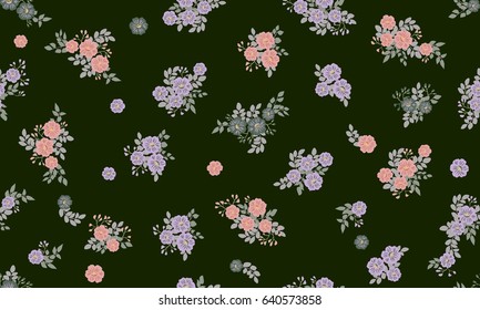 Seamless folk pattern in small wild flowers. Liberty style millefleurs. Floral meadow background for textile, wallpaper, covers, surface, print, gift wrap, scrapbooking, decoupage. Rustic chic