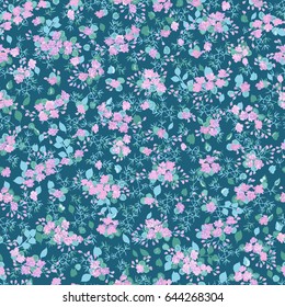 Seamless folk pattern in small wild flowers, herbs. Country style millefleurs. Floral meadow background for dress textile, wallpaper, covers, surface, print, gift wrap, scrapbooking, decoupage.
