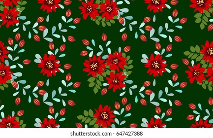 Seamless folk pattern in small wild flowers. Country style millefleurs. Floral meadow background for textile, wallpaper, pattern fills, covers, surface, print, gift wrap, scrapbooking, decoupage.
