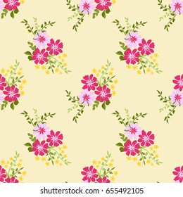 Seamless folk pattern in small wild flowers. Country style millefleurs. Floral meadow background for textile, wallpaper, pattern fills, covers, surface, print, gift wrap, scrapbooking, decoupage.