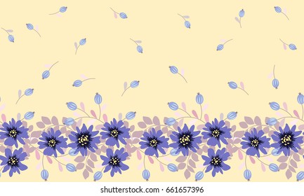 Seamless folk pattern in small wild flowers. Country style millefleurs. Floral meadow background for textile, wallpaper, pattern fills, covers, surface, print, gift wrap, scrapbooking, decoupage.