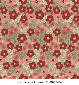 Seamless folk pattern in small wild flowers. Country style millefleurs. Floral meadow background for textile, wallpaper, pattern fills, covers, surface, print, gift wrap, scrapbooking, decoupage.