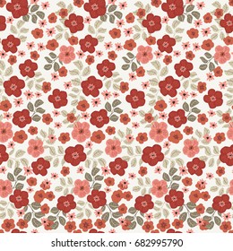 Seamless folk pattern in small wild flowers. Country style millefleurs. Floral meadow background for textile, wallpaper, pattern fills, covers, surface, print, gift wrap, scrapbooking, decoupage.