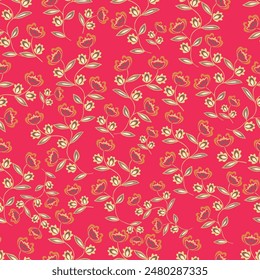 Patrón folclórico sin costuras en Pequeñas flores silvestres. Millefleurs estilo Country. Fondo de prado floral para textil, Fondo de pantalla, rellenos de patrones, cubiertas, superficie, impresión, envoltura de regalo, scrapbooking, decoupage