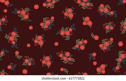 Seamless folk pattern in small wildflowers. Country style millefleurs. Floral meadow background for textile, wallpaper, pattern fills, covers, surface, print, gift wrap, scrapbooking, decoupage.