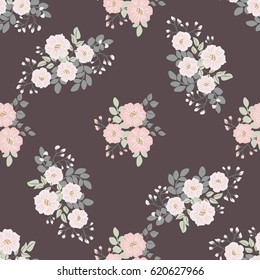 Seamless folk pattern in small wildflowers. Country style millefleurs. Shabby chic colors. Floral meadow background for textile, wallpaper,  covers, surface, print, gift wrap, scrapbooking, decoupage.