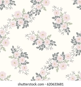 Seamless folk pattern in small wildflowers. Country style millefleurs. Shabby chic colors. Floral meadow background for textile, wallpaper,  covers, surface, print, gift wrap, scrapbooking, decoupage.