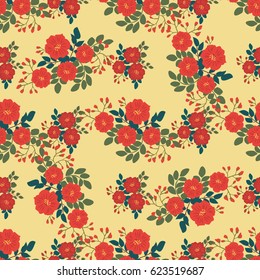 Seamless folk pattern in small wildflowers. Country style millefleurs. Floral meadow background for textile, wallpaper, pattern fills, covers, surface, print, gift wrap, scrapbooking, decoupage.