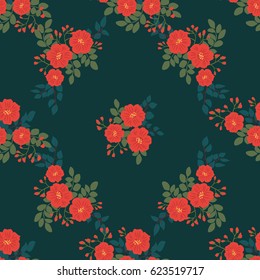 Seamless folk pattern in small wildflowers. Country style millefleurs. Floral meadow background for textile, wallpaper, pattern fills, covers, surface, print, gift wrap, scrapbooking, decoupage.