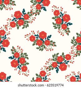 Seamless folk pattern in small wildflowers. Country style millefleurs. Floral meadow background for textile, wallpaper, pattern fills, covers, surface, print, gift wrap, scrapbooking, decoupage.