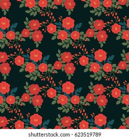 Seamless folk pattern in small wildflowers. Country style millefleurs. Floral meadow background for textile, wallpaper, pattern fills, covers, surface, print, gift wrap, scrapbooking, decoupage.