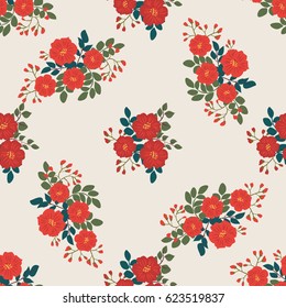 Seamless folk pattern in small wildflowers. Country style millefleurs. Floral meadow background for textile, wallpaper, pattern fills, covers, surface, print, gift wrap, scrapbooking, decoupage.