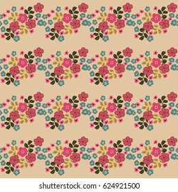 Seamless folk pattern in small wildflowers. Country style millefleurs. Floral meadow background for textile, wallpaper, pattern fills, covers, surface, print, gift wrap, scrapbooking, decoupage.