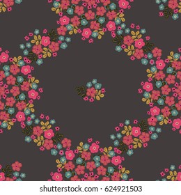 Seamless folk pattern in small wildflowers. Country style millefleurs. Floral meadow background for textile, wallpaper, pattern fills, covers, surface, print, gift wrap, scrapbooking, decoupage.
