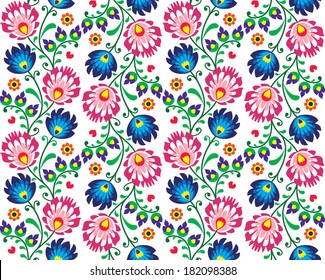 Seamless folk Polish pattern - wzor lowicki on white background 