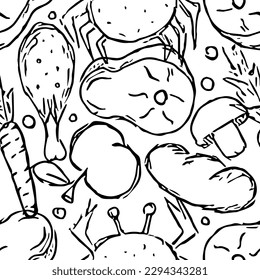 Seamless food background. Drawing food pattern