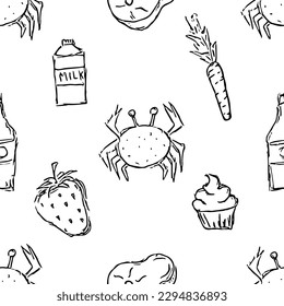 Seamless food background. Drawing food pattern