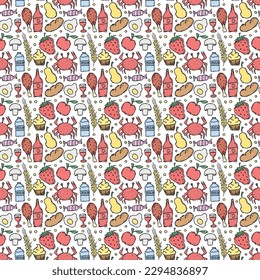 Seamless food background. Drawing food pattern