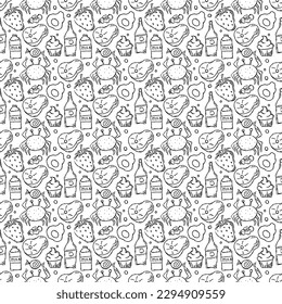 Seamless food background. Drawing food pattern