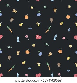 El fondo de la comida es impecable. Patrón de los alimentos