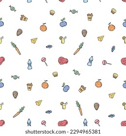 Seamless food background. Drawing food pattern