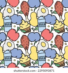 Seamless food background. Drawing food pattern