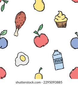 Seamless food background. Drawing food pattern
