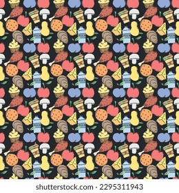 Seamless food background. Drawing food pattern