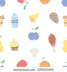 Seamless food background. Drawing food pattern