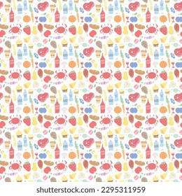 Seamless food background. Drawing food pattern
