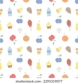 Seamless food background. Drawing food pattern